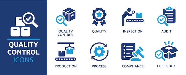 Conjunto de iconos de control de calidad e inspección