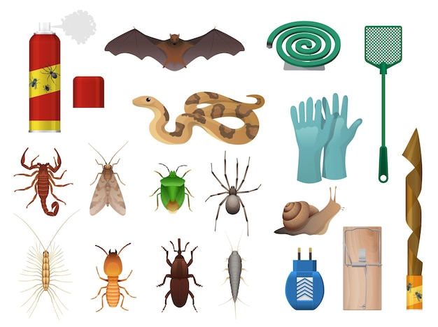 Conjunto de iconos de control de insectos y plagas agrícolas