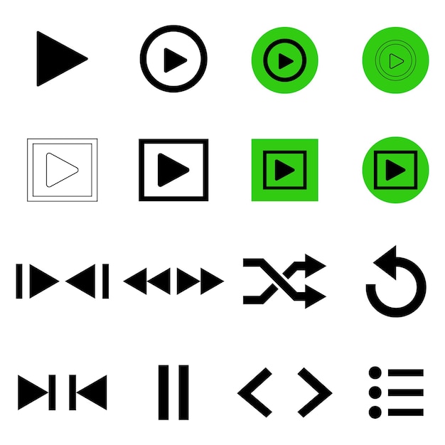 Conjunto de iconos de control de reproductor de medios para la reproducción de audio y video