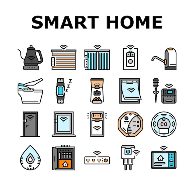Conjunto de iconos de control de tecnología inteligente para el hogar vector