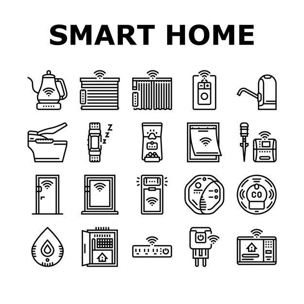 Conjunto de iconos de control de tecnología inteligente para el hogar vector