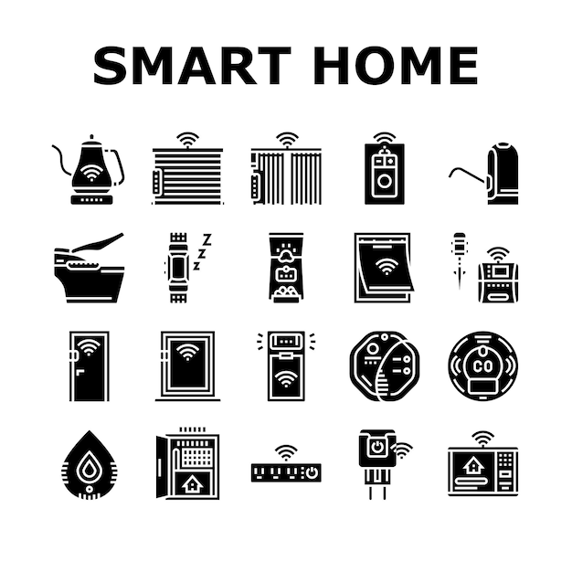 Conjunto de iconos de control de tecnología inteligente para el hogar vector