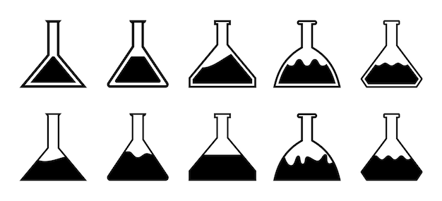 conjunto de iconos de copas de laboratorio símbolos de copas estilo de moda silueta diseño plano