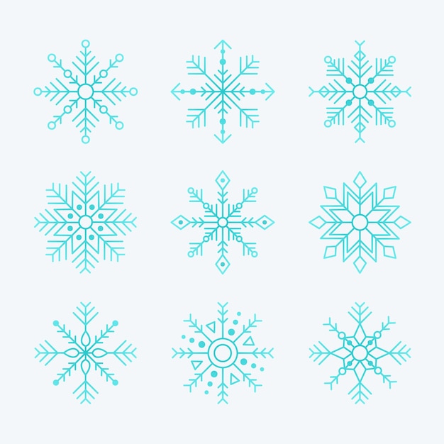 Conjunto de iconos de copo de nieve azul. Colección de copos de nieve