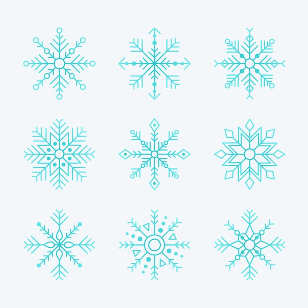 Vector conjunto de iconos de copo de nieve azul. colección de copos de nieve