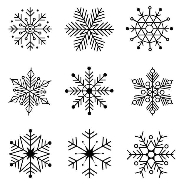 Conjunto de iconos de copo de nieve Pictograma vectorial editable aislado sobre fondo blanco Símbolos de contorno de moda para aplicaciones móviles y diseño de sitios web Paquete de iconos premium en estilo de línea de moda