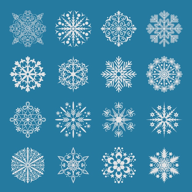 Vector conjunto de iconos de copo de nieve.