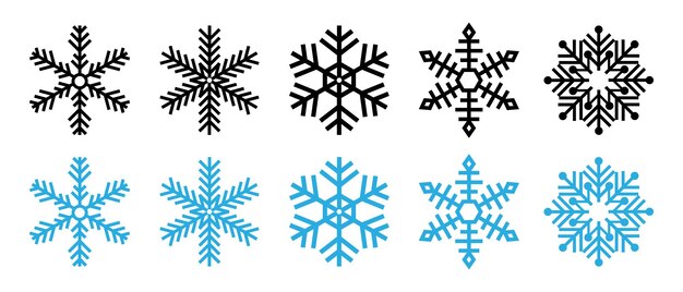 Conjunto de íconos de copos de nieve azules copos de Nieve negros copos de neve ilustrador copos de neve invierno copos de nevado