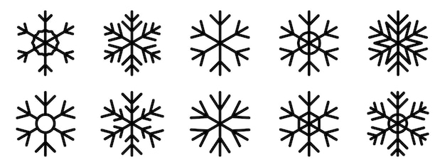 Conjunto de íconos de copos de nieve copo de nieve negro plantilla de copas de nieve invierno icono vectorial de copo de Nieve