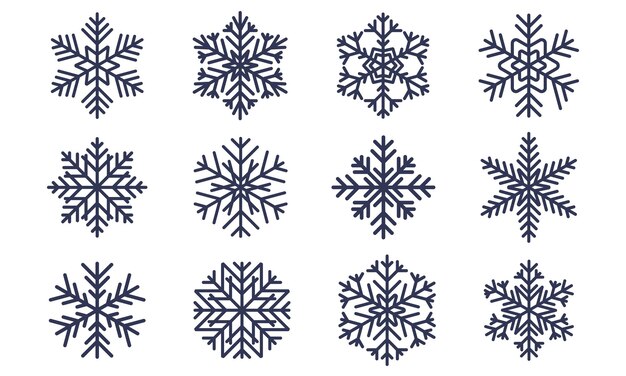 Conjunto de iconos de copos de nieve para la decoración de invierno Colección de copos de nieve aislados