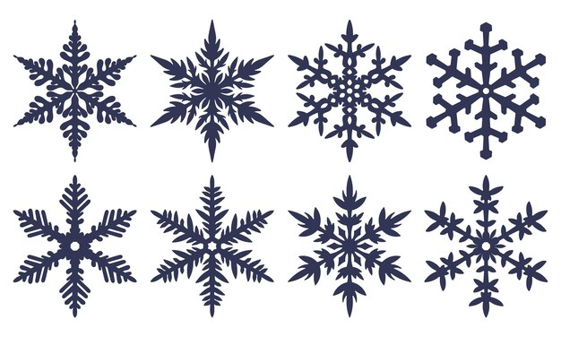 Conjunto de iconos de copos de nieve para la decoración de invierno Colección de copos de nieve aislados