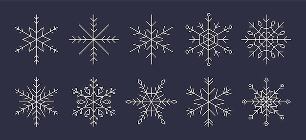 Conjunto de íconos de copos de nieve Íconos simples de copo de nieve aislados sobre un fondo blanco