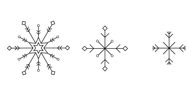 Conjunto de iconos de copos de nieve Ilustración vectorial de esquema