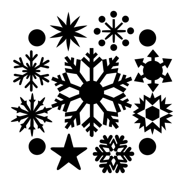 Conjunto de íconos de copos de nieve planos Ilustración vectorial de Navidad de invierno
