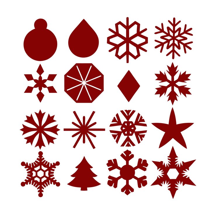 Conjunto de íconos de copos de nieve planos Ilustración vectorial de Navidad de invierno