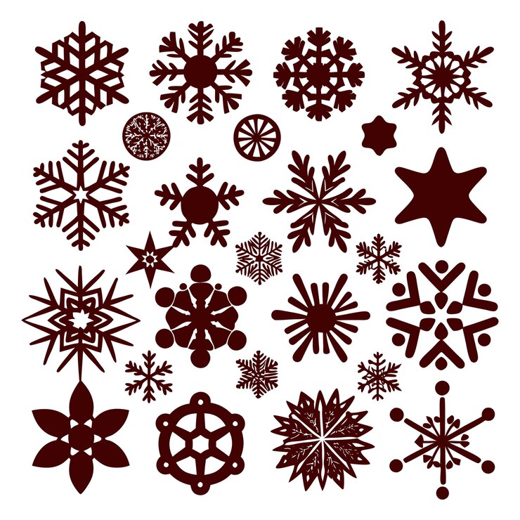 Conjunto de íconos de copos de nieve planos Ilustración vectorial de Navidad de invierno