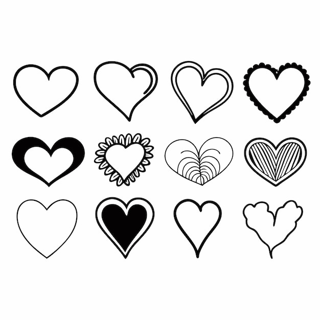 Conjunto de iconos de corazón con diferentes formas