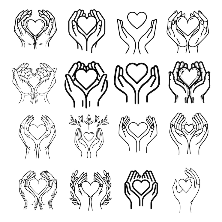 Vector conjunto de iconos de corazón en la mano