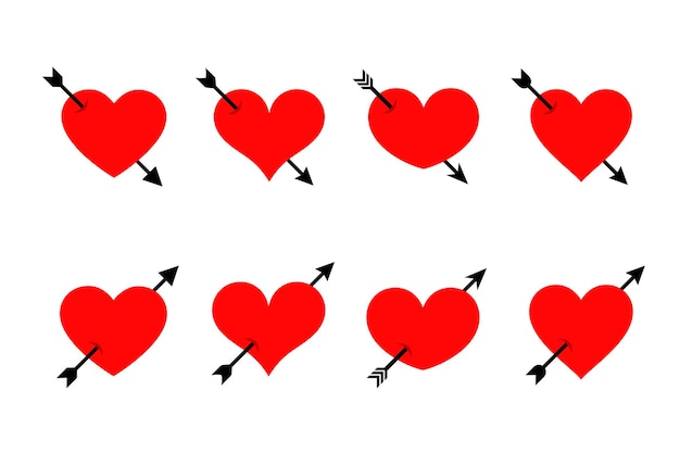 Conjunto de iconos de corazón perforado y corazón con iconos de flecha