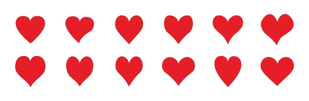 Conjunto de iconos de corazón rojo Iconos de corazón dibujados a mano de diferentes formas