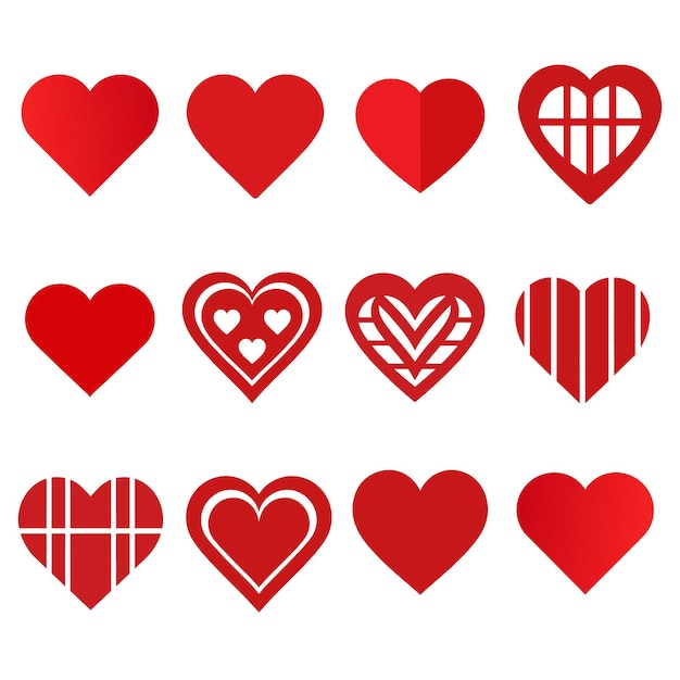 Conjunto de iconos de corazón rojo