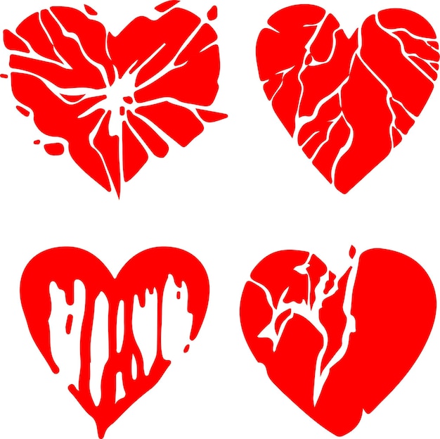 Conjunto de iconos de corazón roto rojo amor día de San Valentín amante emoción ilustraciones vectoriales planas simples
