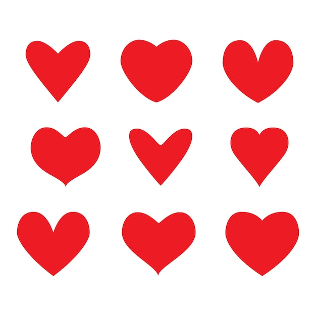 Conjunto de iconos de corazones rojos. Ilustración vectorial