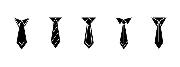 Conjunto de iconos de corbata negra en diferentes estilos aislados en fondo blanco vector minimalista