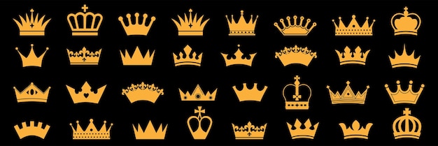 Conjunto de íconos de la corona Colección de signos de la corona Gran colección de coronas de calidad Conjunto del ícono de la corona