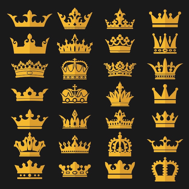 Conjunto de iconos de la corona dorada la corona real ilustración vectorial del símbolo de la corona