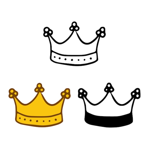 Conjunto de iconos de corona en estilos de garabatos aislados en fondo blanco