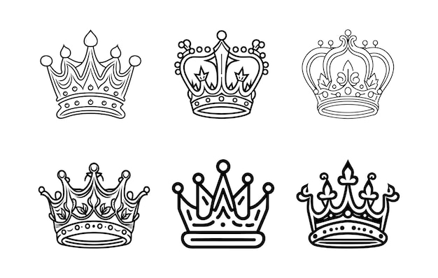 Conjunto de iconos de corona Ilustración de arte de línea de corona vectorial Paquete de corona de reina Conjunto de símbolos de corona de rey