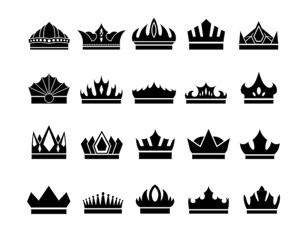 Conjunto de iconos de corona inusual aislado en blanco