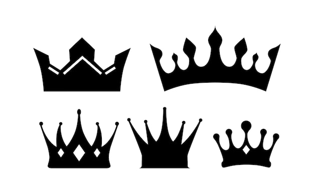 Vector conjunto de iconos de corona negra aislados sobre un fondo blanco ilustración vectorial