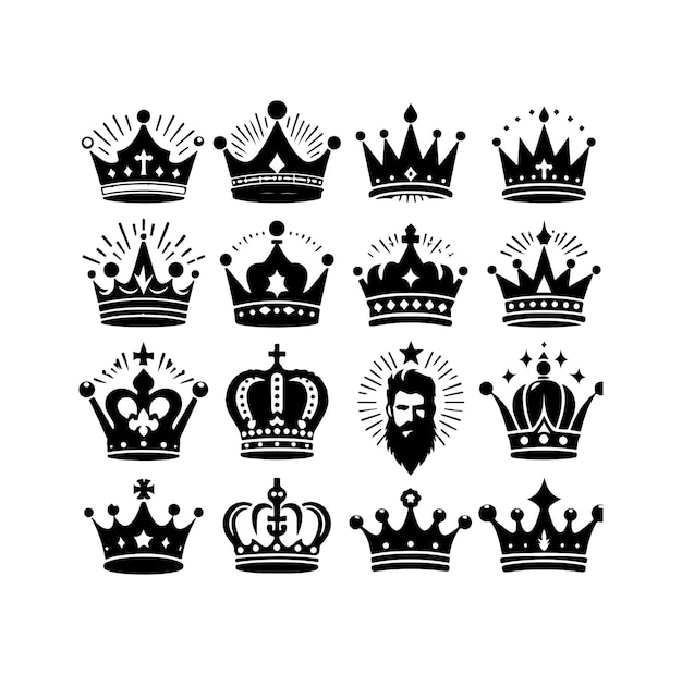 El conjunto de iconos de la corona del rey, la ilustración vectorial, el estilo de silueta