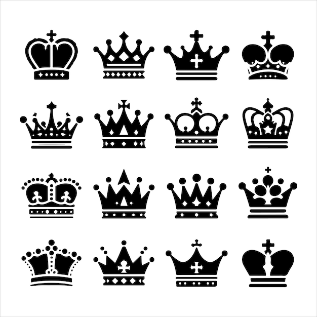 Conjunto de iconos de la corona de los reyes vector Ilustración de la silueta de la colección de vectores de la corona