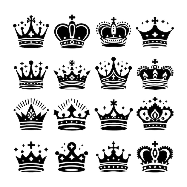 Conjunto de iconos de la corona de los reyes vector Ilustración de la silueta de la colección de vectores de la corona