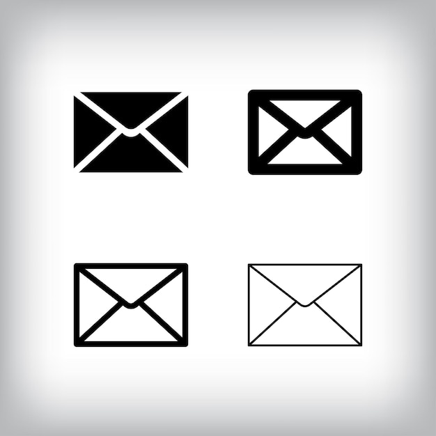 Conjunto de íconos de correo simple 4 Diseños de postes planos y de diferentes espesores Íconos de comunicación y red