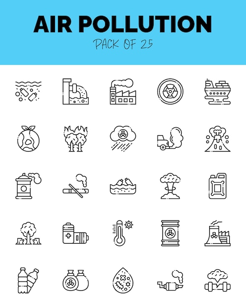 conjunto de iconos de corte lineal de contaminación atmosférica para la ilustración vectorial del logotipo web