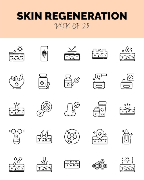 conjunto de iconos de corte lineal de regeneración de la piel para la ilustración vectorial de la web del logotipo