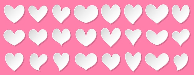 Vector conjunto de iconos de corte de papel blanco de corazón signo de día de san valentín feliz símbolo de amor romántico elemento de diseño de tarjeta de felicitación plantilla de etiqueta de origami de boda corazones diferentes formas etiqueta de etiqueta de corte simple