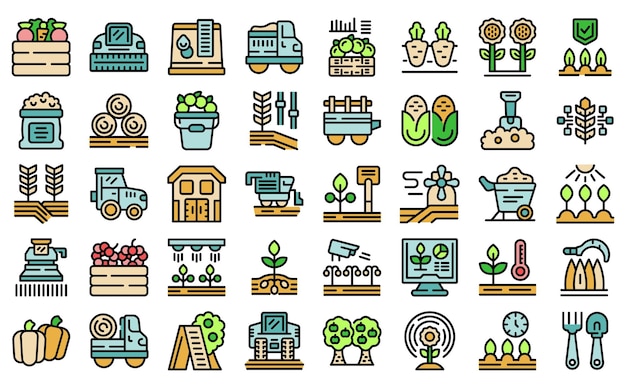 Conjunto de iconos de cosecha de color vectorial plano