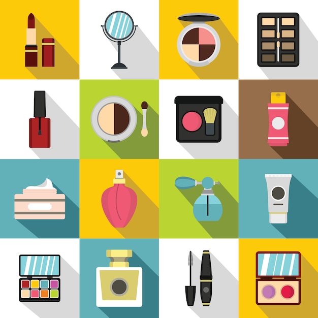 Vector conjunto de iconos de cosméticos, estilo plano