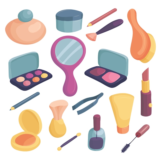 Conjunto de iconos de cosméticos. ilustración de dibujos animados de 16 iconos de cosméticos para web