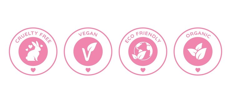 Vector conjunto de iconos cosméticos, libres de crueldad, veganos, ecológicos, iconos orgánicos