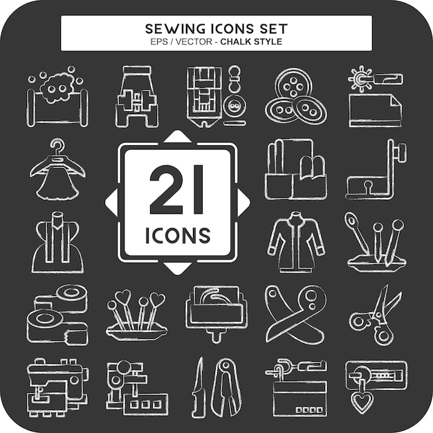 Conjunto de iconos costura relacionada con el símbolo de la industria textil tiza estilo ilustración de diseño simple