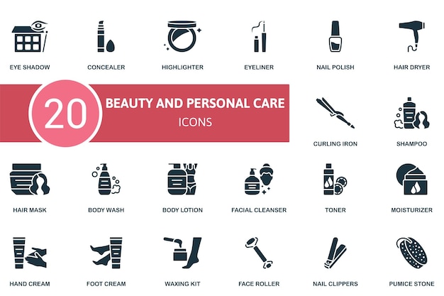 El conjunto de iconos creativos de belleza y cuidado personal es editable