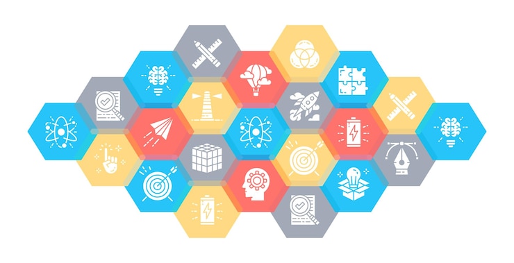 Vector conjunto de iconos creativos innovación inicio obra de arte proyecto idea web encabezado banner