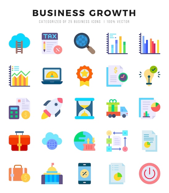 Conjunto de iconos de crecimiento empresarial Ilustración vectorial