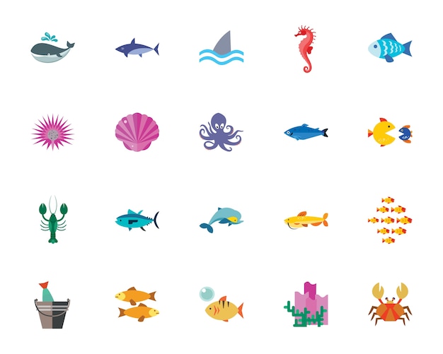 Conjunto de iconos de criaturas marinas